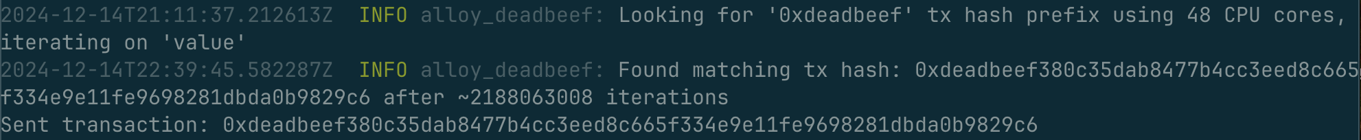 deadbeef tx logs