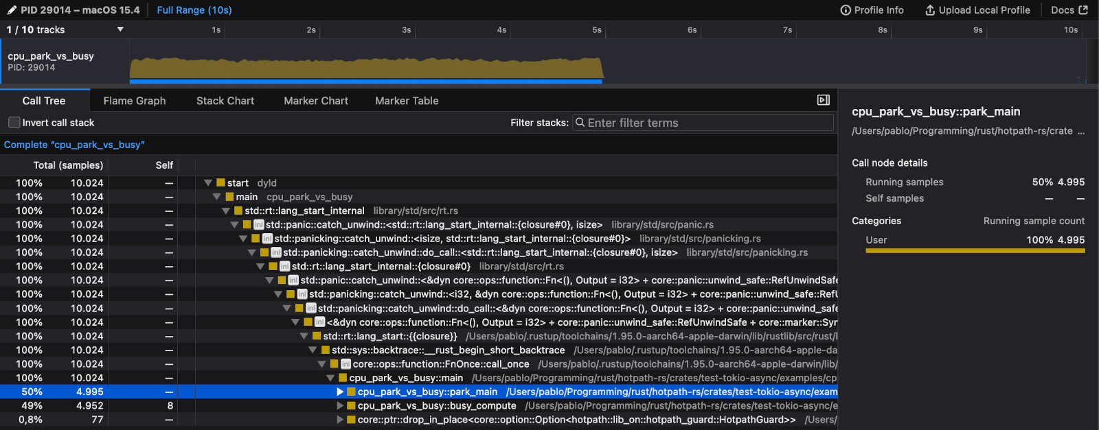 samply UI reporting parked thread data