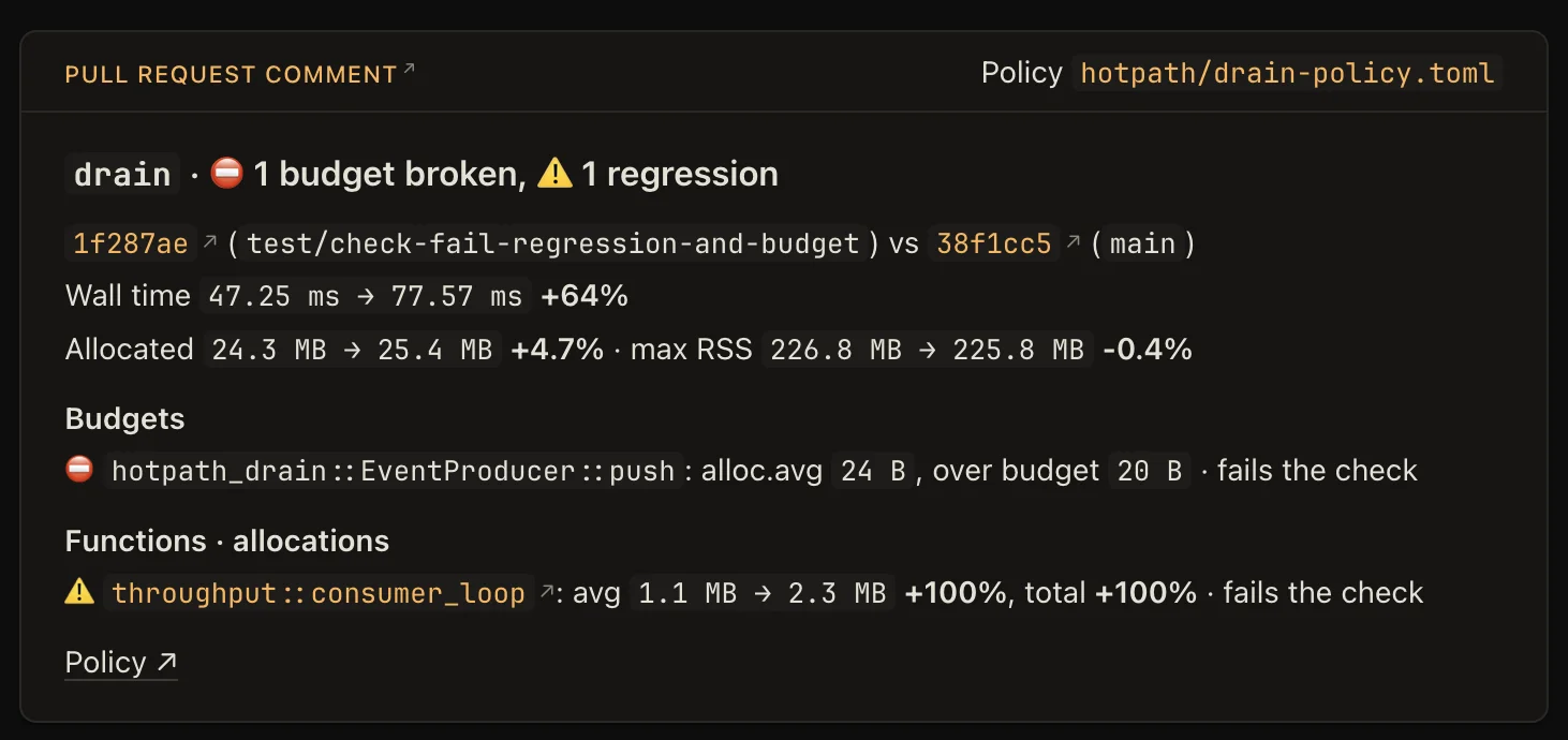 hotpath Cloud dashboard diff page